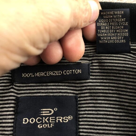 Dockers Mens Golf Polo Shirt Medium Striped Gray Black 100% Cotton Activewear - Picture 7 of 9